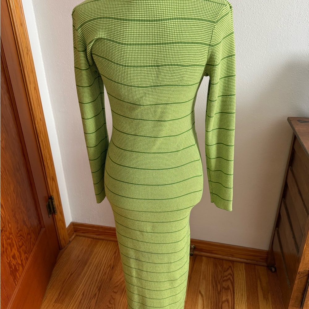 Green Striped Long Sleeve Dress